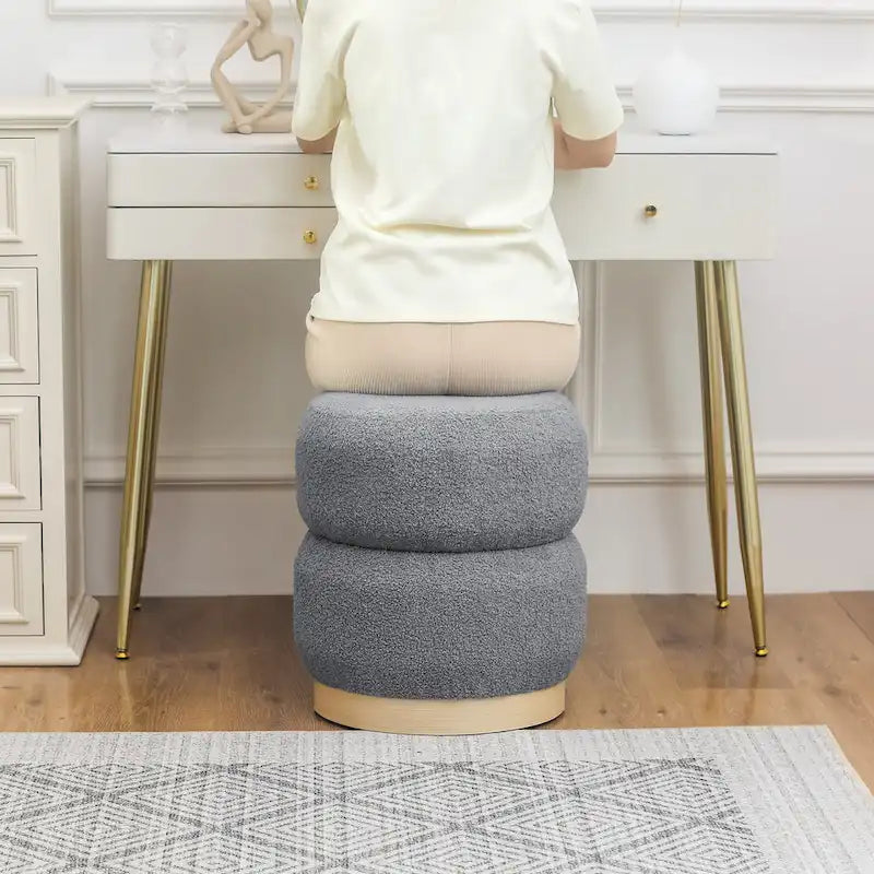 Round Teddy Fabric Upholstered Ottoman Stool