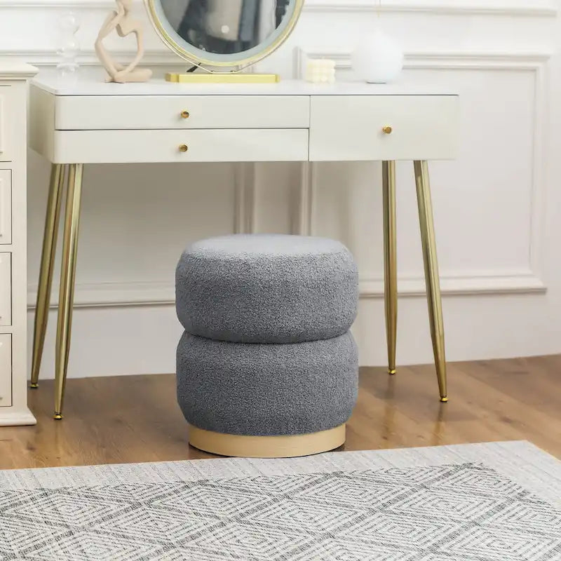 Round Teddy Fabric Upholstered Ottoman Stool