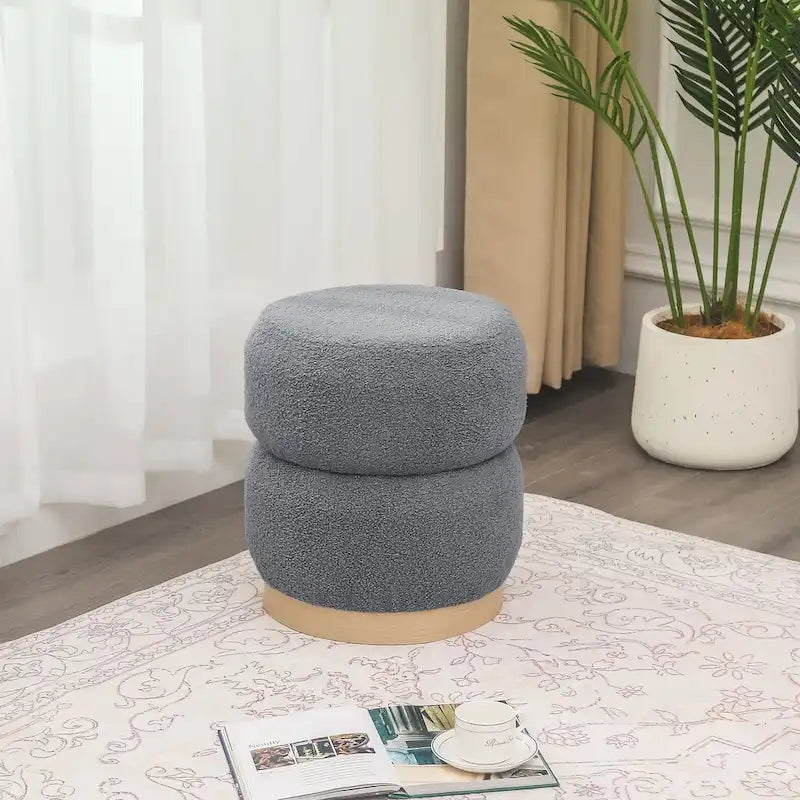 Round Teddy Fabric Upholstered Ottoman Stool