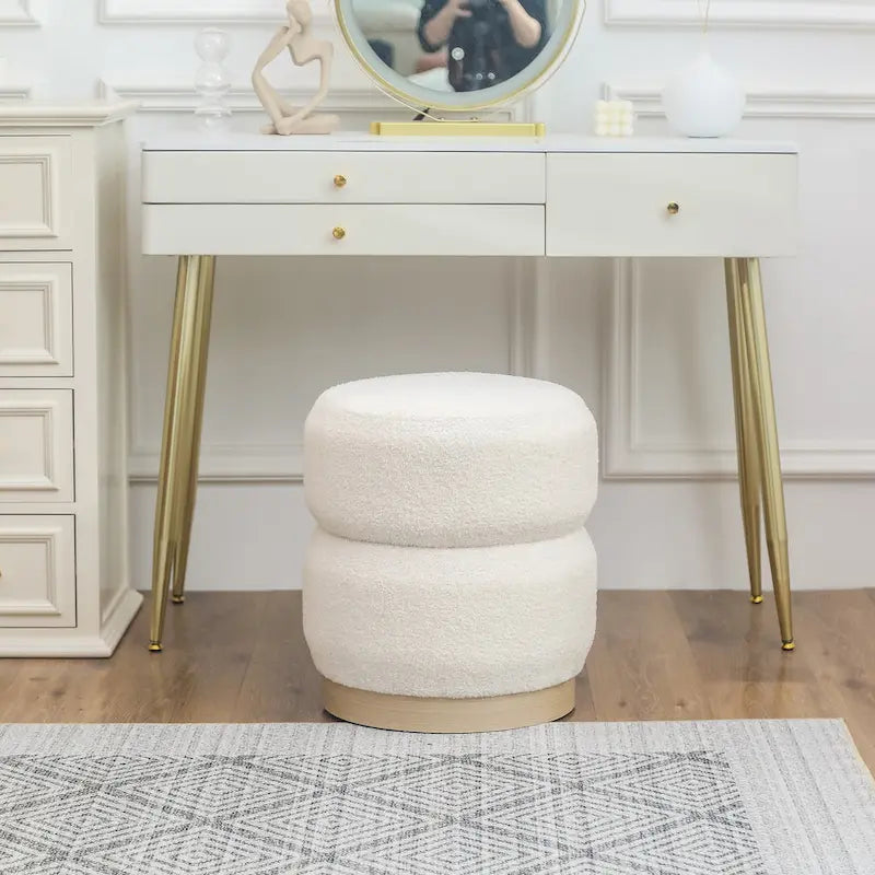 Round Teddy Fabric Upholstered Ottoman Stool
