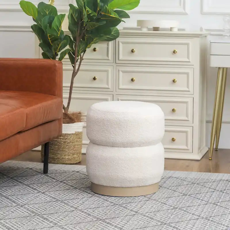 Round Teddy Fabric Upholstered Ottoman Stool