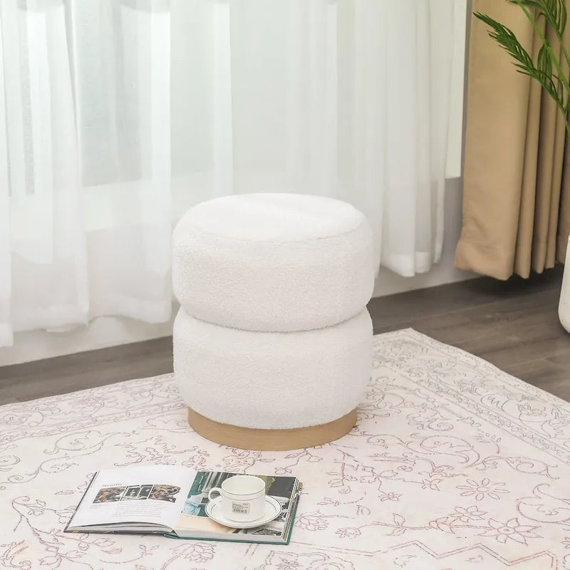 Round Teddy Fabric Upholstered Ottoman Stool