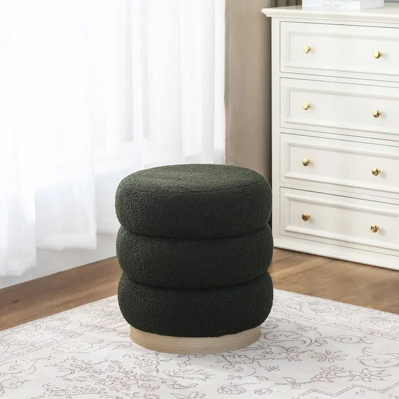 Round Teddy Fabric Upholstered Ottoman Stool