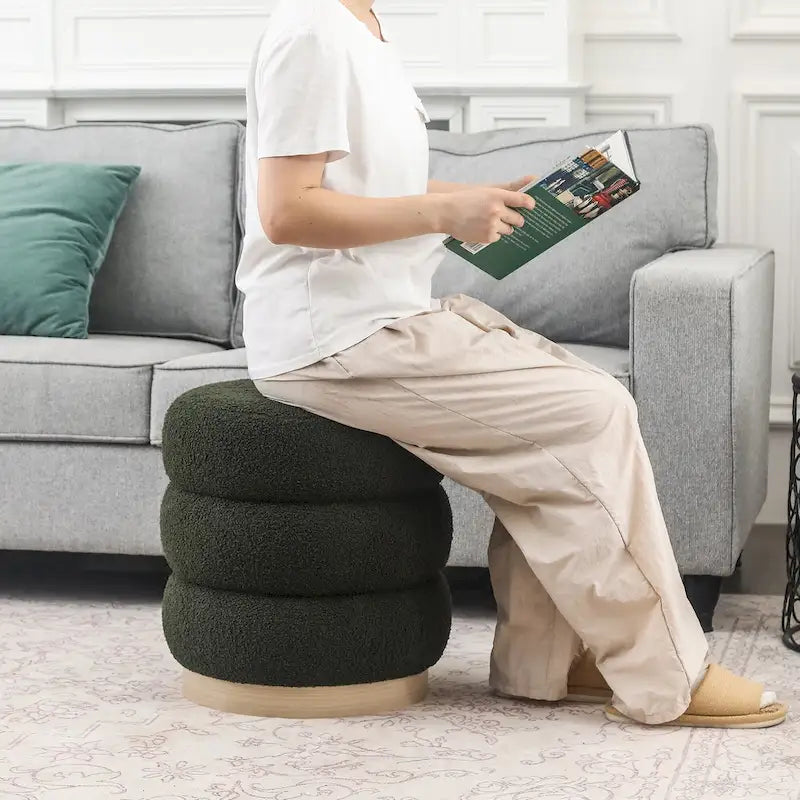 Round Teddy Fabric Upholstered Ottoman Stool