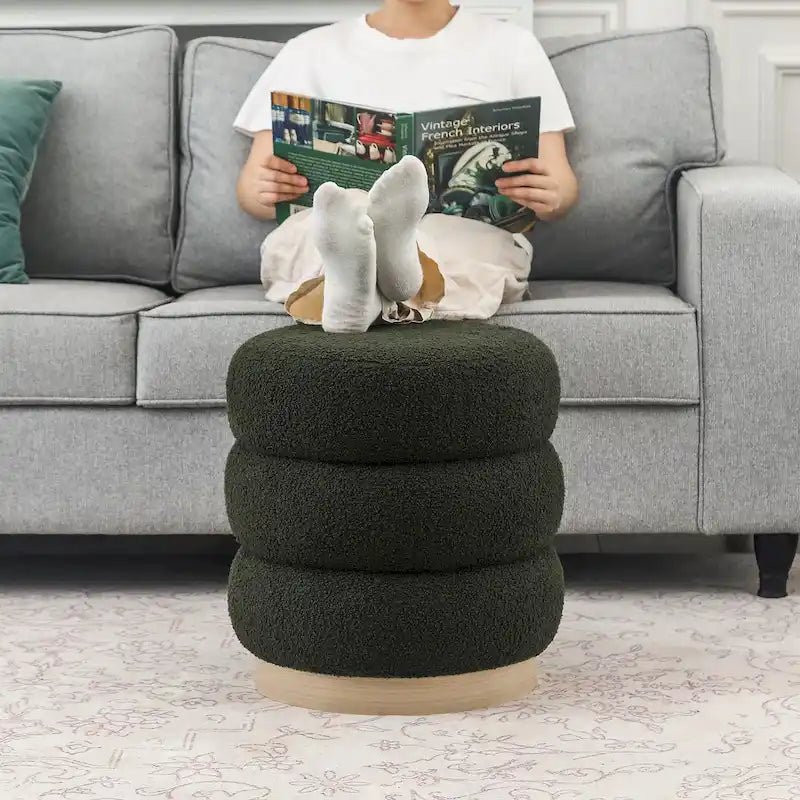 Round Teddy Fabric Upholstered Ottoman Stool