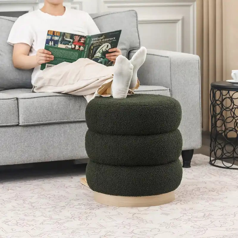 Round Teddy Fabric Upholstered Ottoman Stool