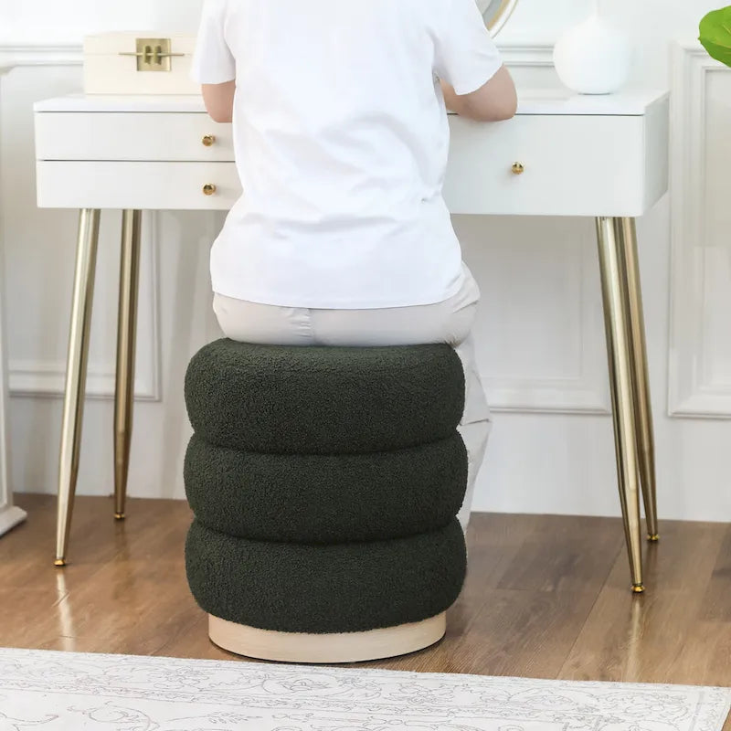 Round Teddy Fabric Upholstered Ottoman Stool