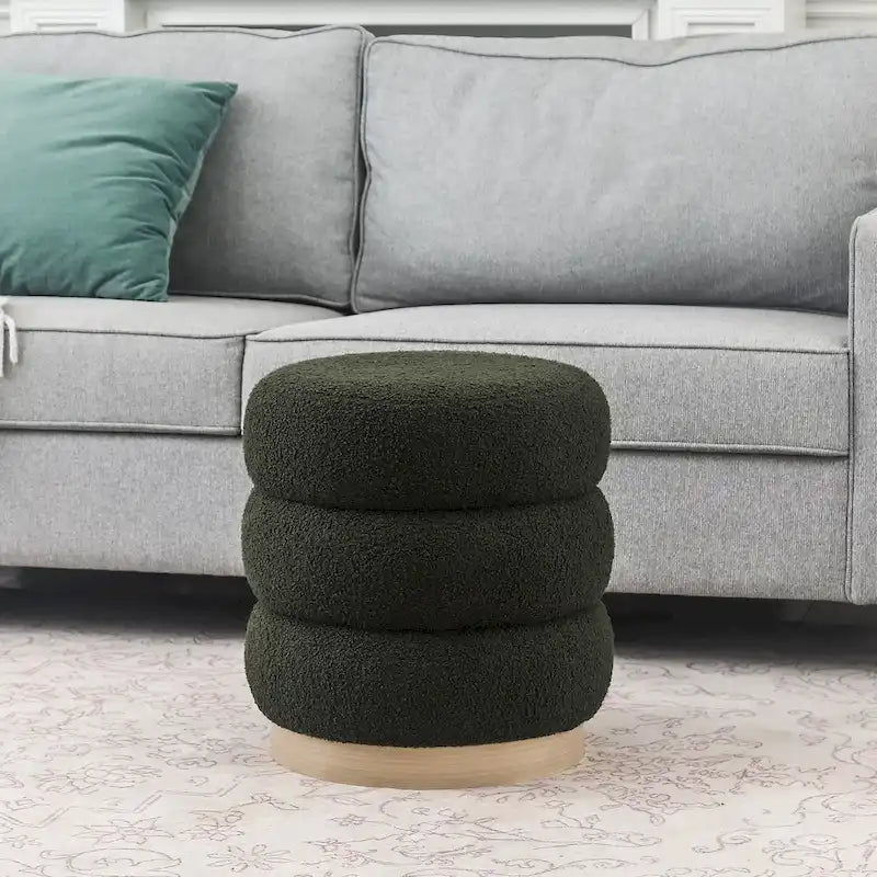 Round Teddy Fabric Upholstered Ottoman Stool