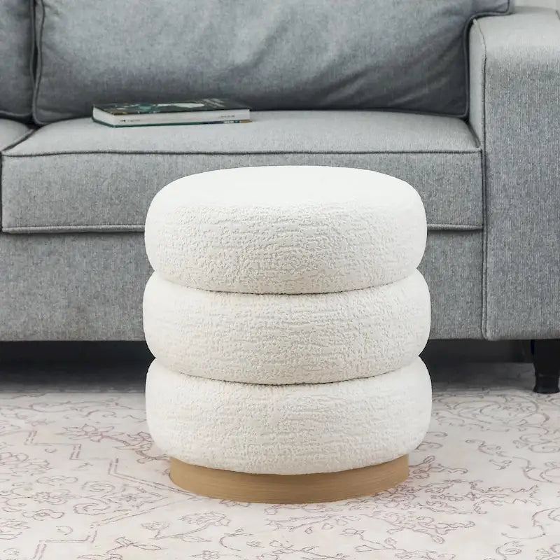 Round Teddy Fabric Upholstered Ottoman Stool