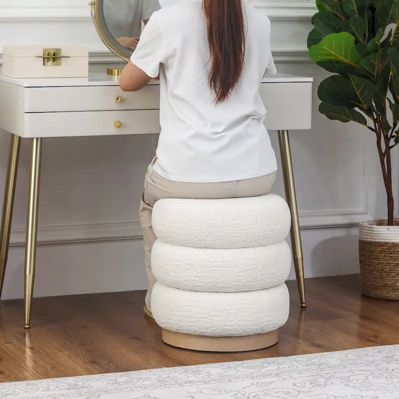 Round Teddy Fabric Upholstered Ottoman Stool