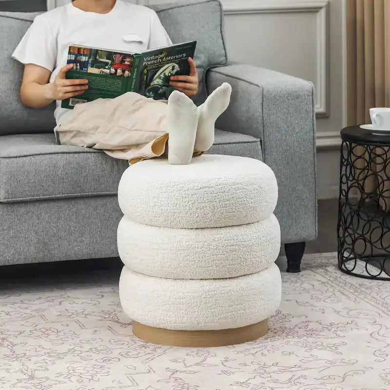 Round Teddy Fabric Upholstered Ottoman Stool