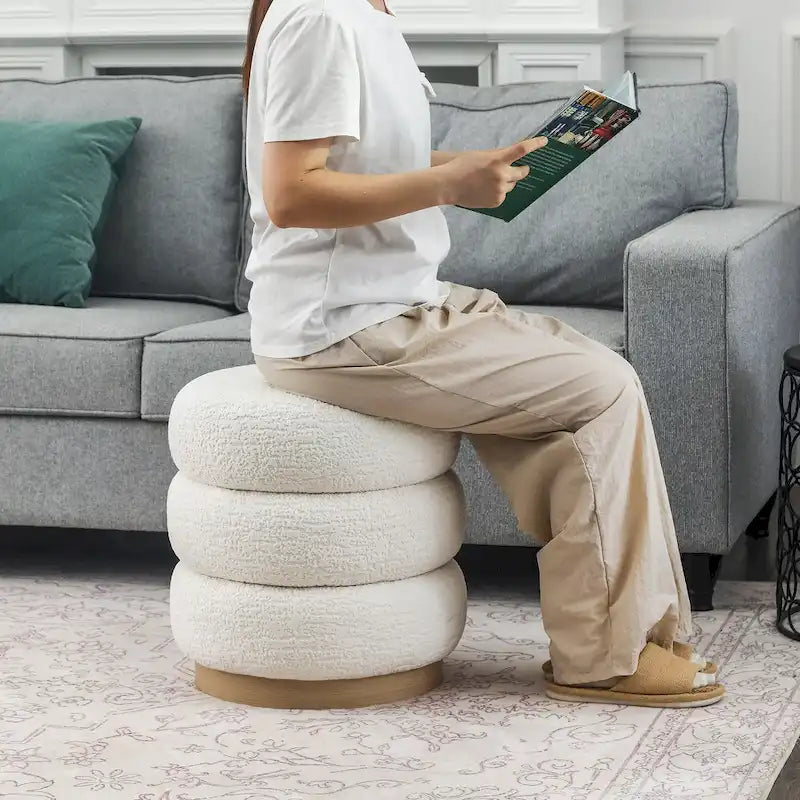 Round Teddy Fabric Upholstered Ottoman Stool