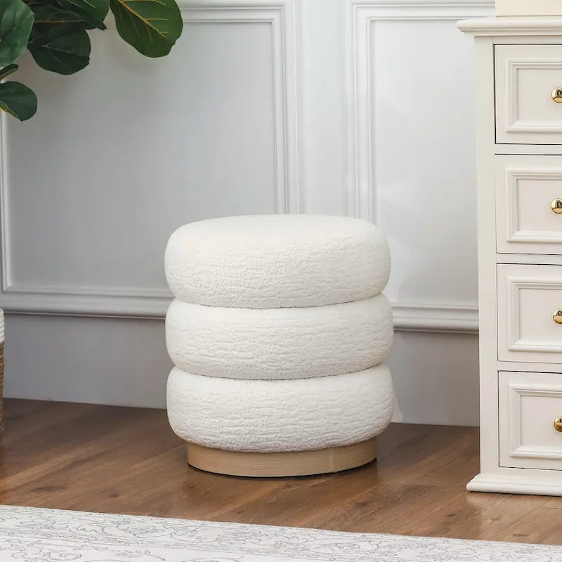 Round Teddy Fabric Upholstered Ottoman Stool