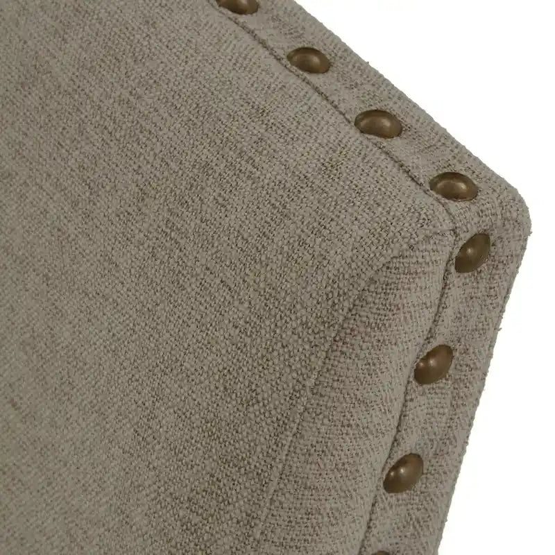 Beige Upholstered Wood Dining Armchair with Nailhead Trim