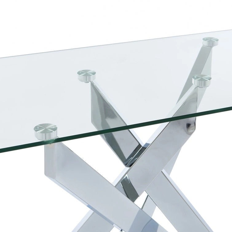 45.3-Inch Tempered Glass Console Table with Metal Legs
