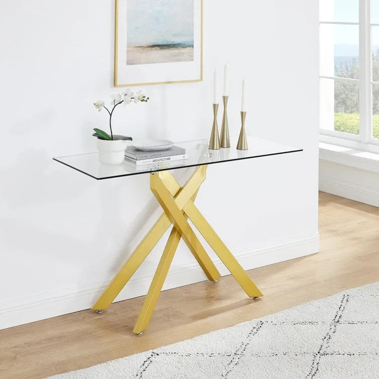45.3-Inch Tempered Glass Console Table with Metal Legs