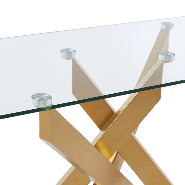 45.3-Inch Tempered Glass Console Table with Metal Legs