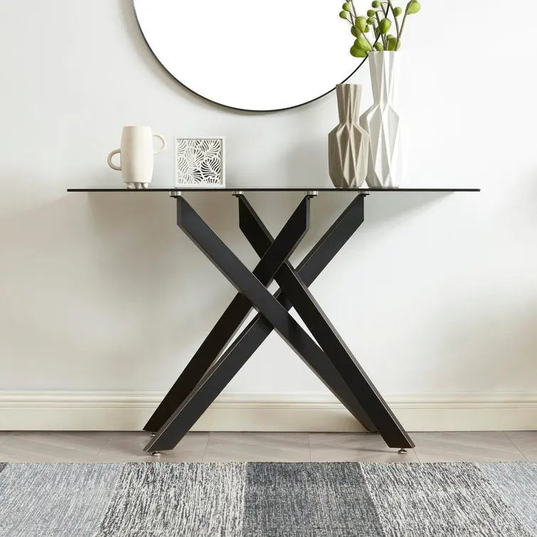 45.3-Inch Tempered Glass Console Table with Metal Legs
