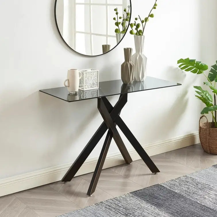 45.3-Inch Tempered Glass Console Table with Metal Legs
