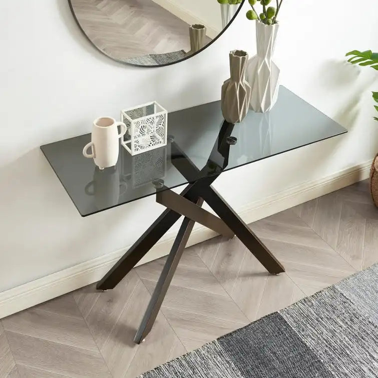 45.3-Inch Tempered Glass Console Table with Metal Legs