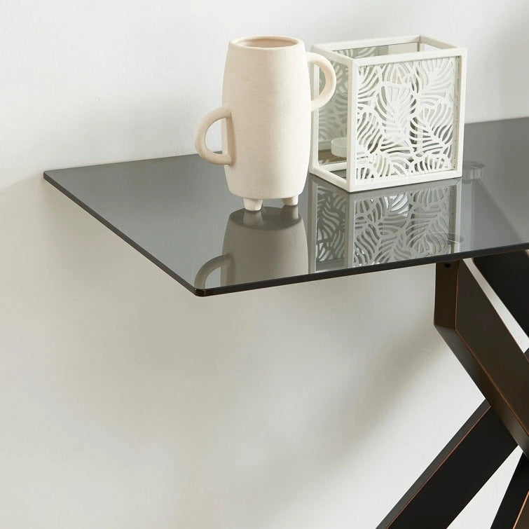 45.3-Inch Tempered Glass Console Table with Metal Legs