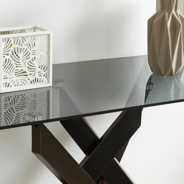 45.3-Inch Tempered Glass Console Table with Metal Legs