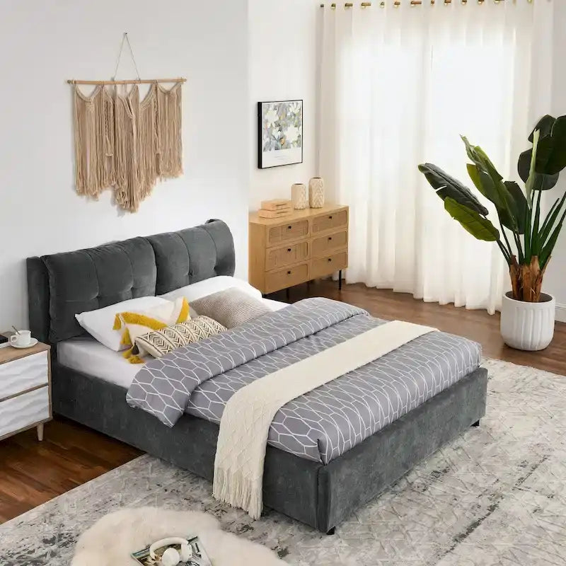 Queen Upholstered Hydraulic Storage Platform Bed