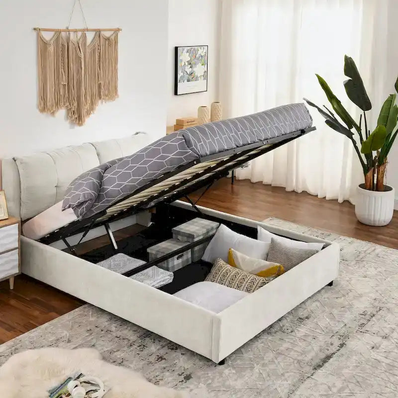Queen Upholstered Hydraulic Storage Platform Bed