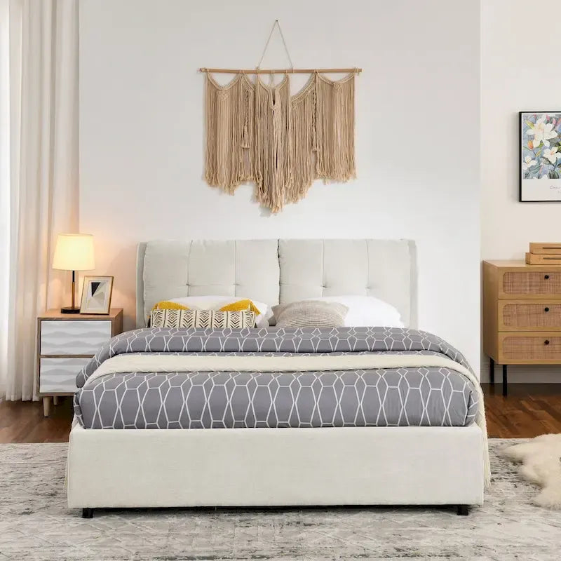 Queen Upholstered Hydraulic Storage Platform Bed