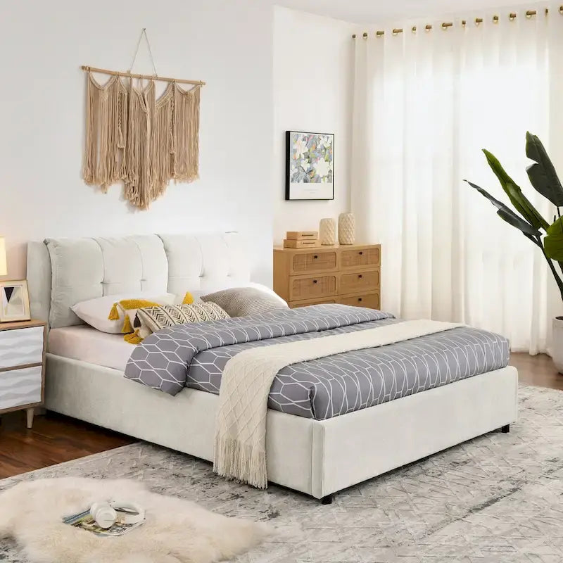 Queen Upholstered Hydraulic Storage Platform Bed