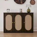 Three-Door Sideboard with Rattan-Style Panels and Metal Handles