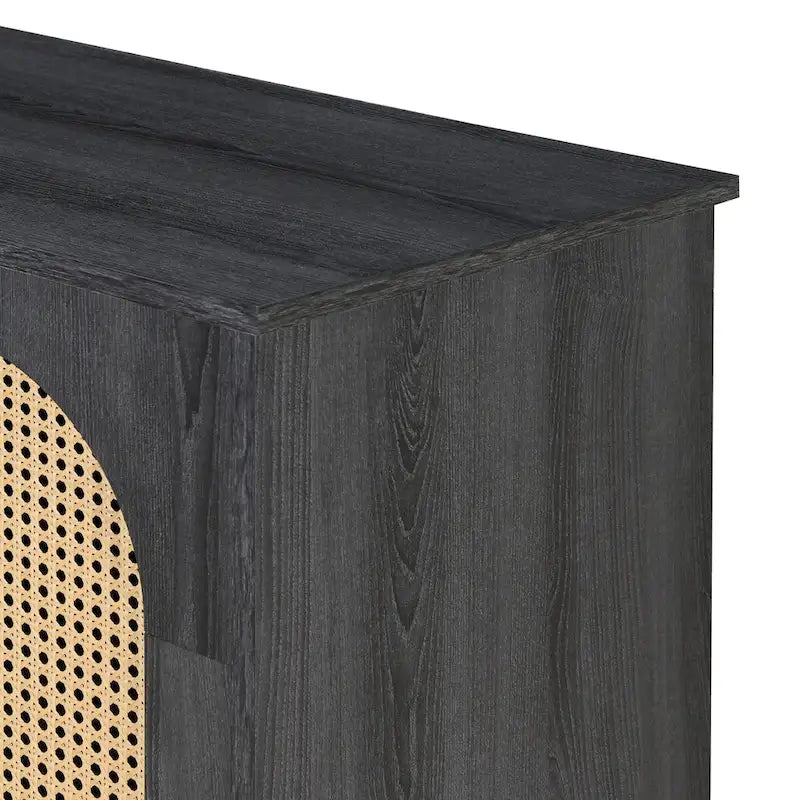 Three-Door Sideboard with Rattan-Style Panels and Metal Handles