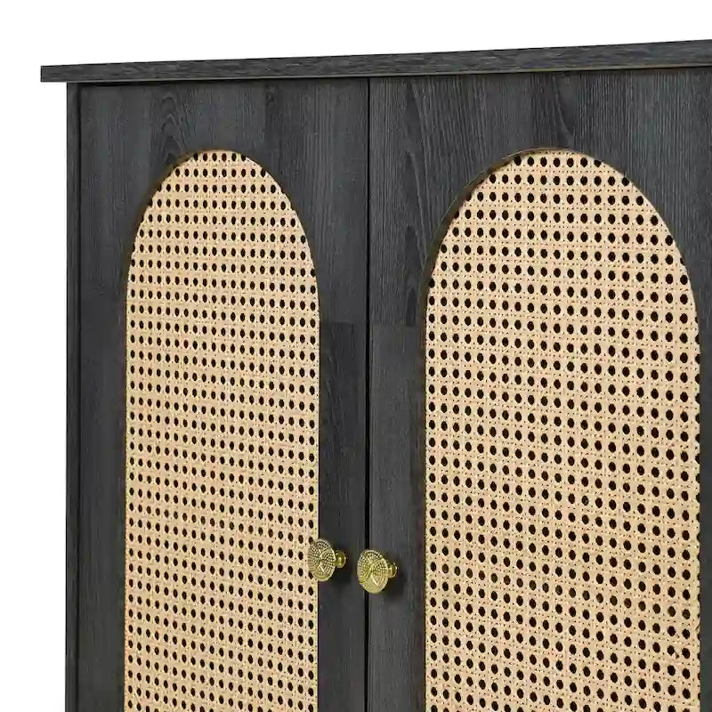 Three-Door Sideboard with Rattan-Style Panels and Metal Handles